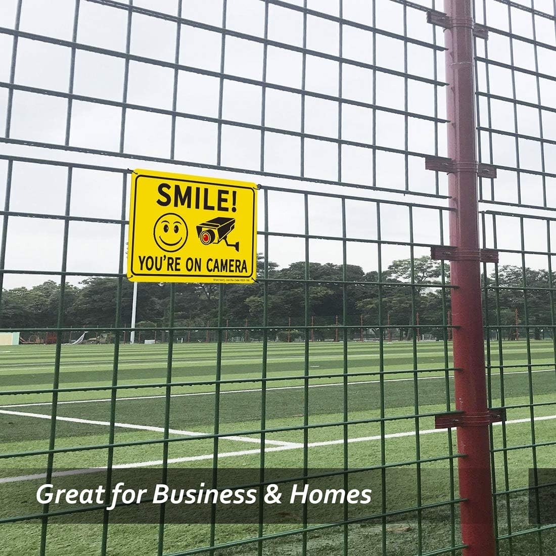 Bright Yellow 10×7 Security Signs – 2-Pack Smiley Face Video Surveillance Alerts