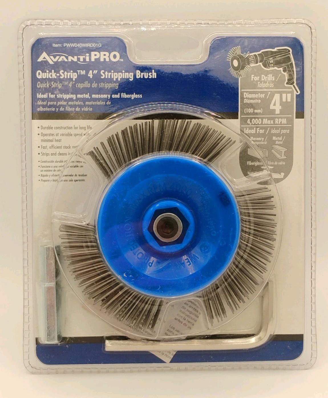 Avanti Pro Quick-Strip 4″ Stripping Brush For Drills, 4000 Max RPM, Brand New