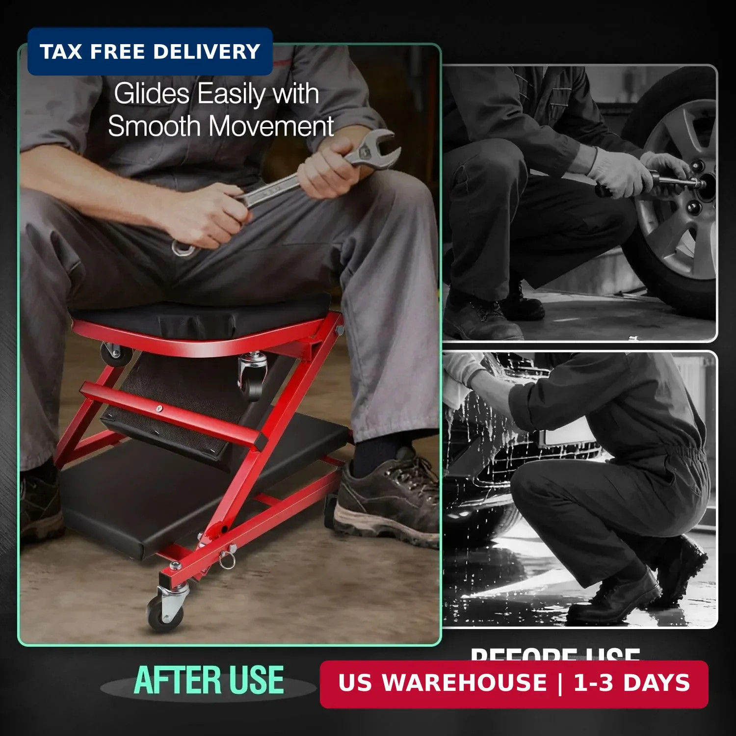 ‎DNA MOTORING TOOLS-00186 40 Inches 2 IN 1 Rolling Folding Car Creeper/Seat, 6 P