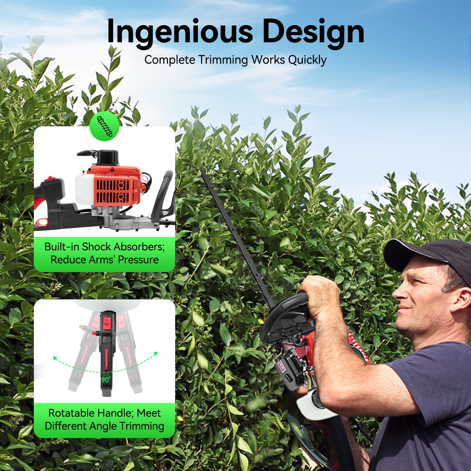 Gas Hedge Trimmer 22.5cc 2 Stroke Gas Powered Dual Sided Hedge Trimmer 650w