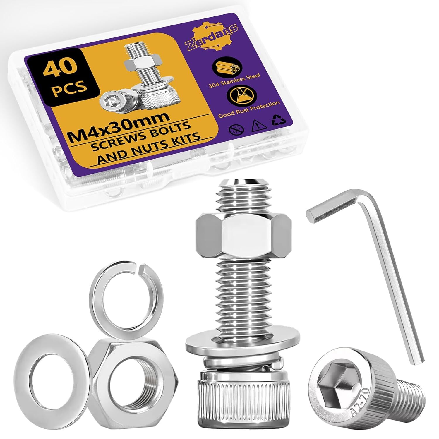 Hex Socket Head Cap Screws Bolts & Nuts Assortment Kit with Lock & Flat Washers