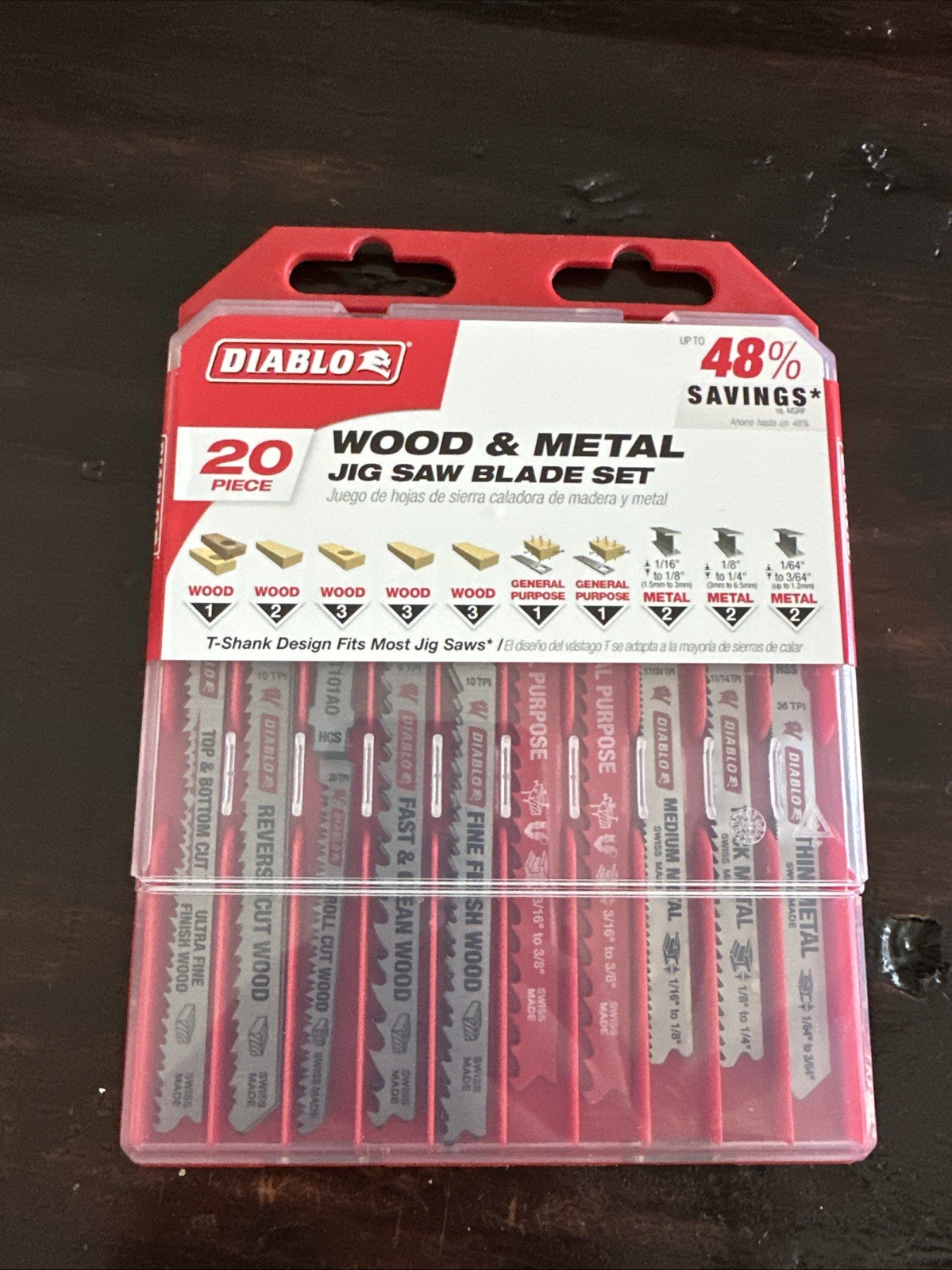 Diablo DJT20S T-Shank Wood & Metal 20 Piece Jig Saw Blade Set With Case