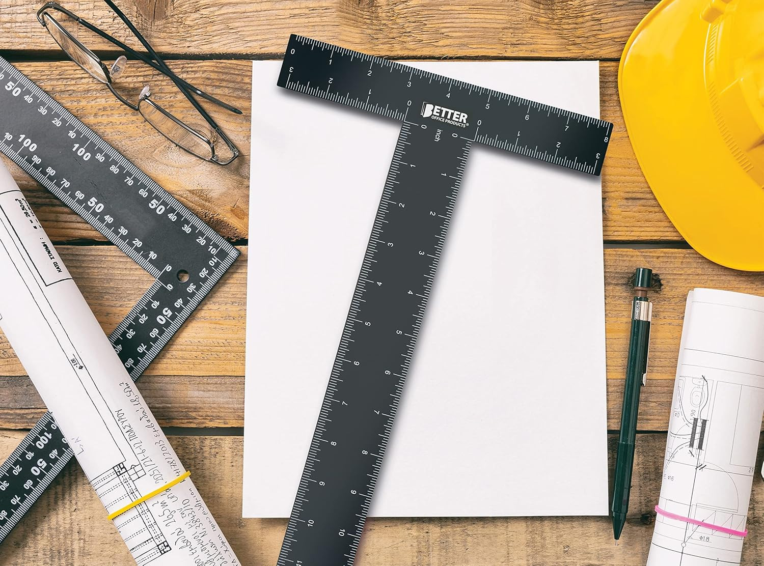 T Square (2 Pack) T Ruler, 12 inch Metal Carbon Steel Ruler, Double Sided Standa