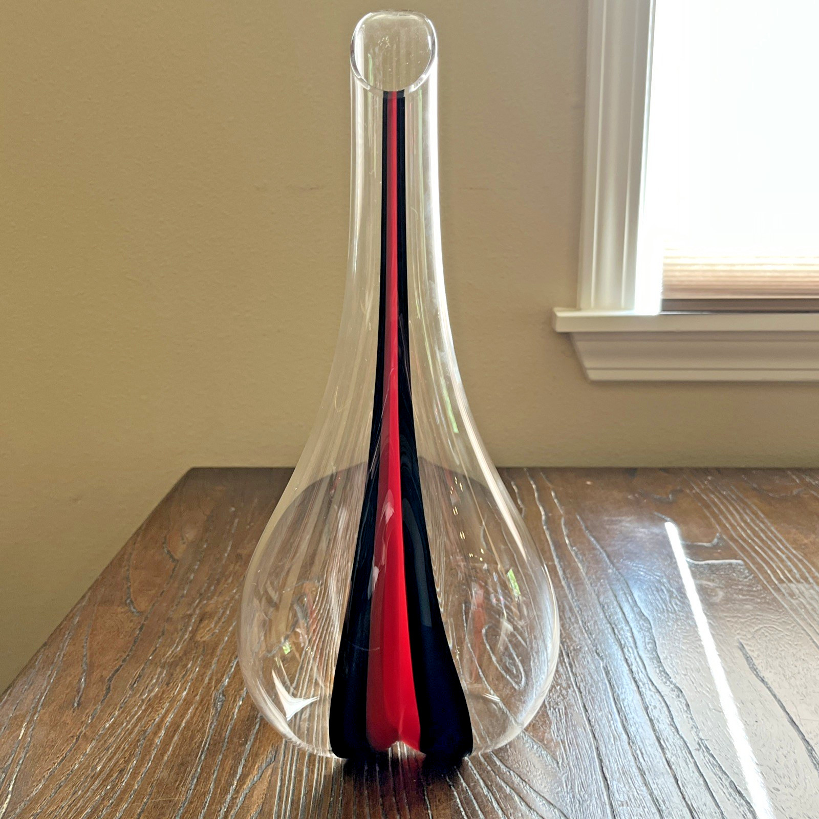 Riedel Black Tie Smile Art Glass Wine Decanter Red & Black Signed Barware No Box