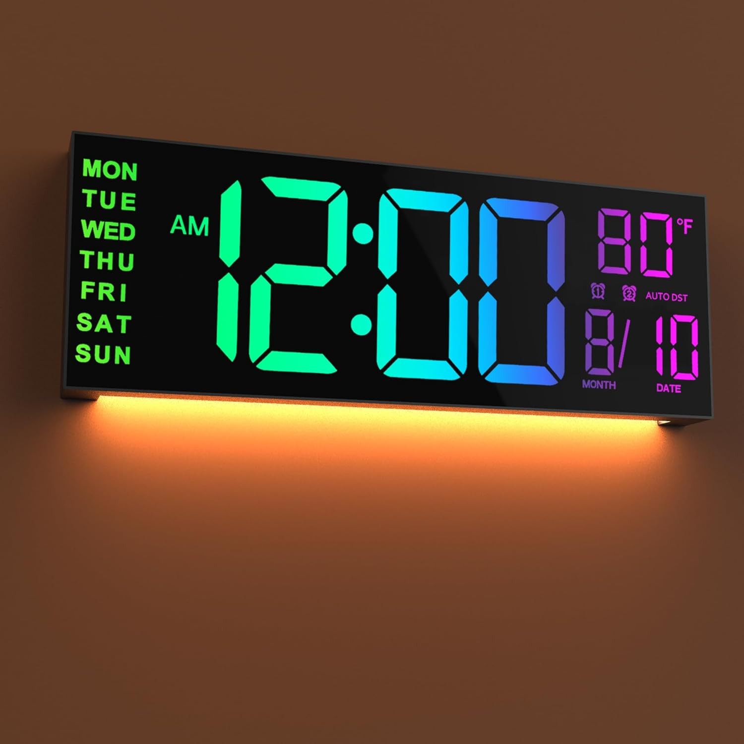 16” Large Digital Wall Clock with Remote Control Big LED Dual Alarm 8 RGB New