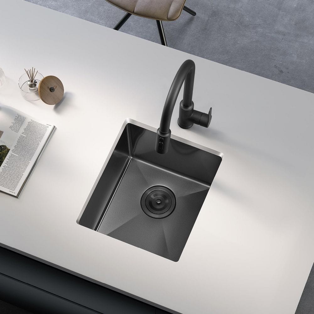 Attop 15″ Undermount Single Bowl 18-Gauge Nano Black Stainless Steel Sink
