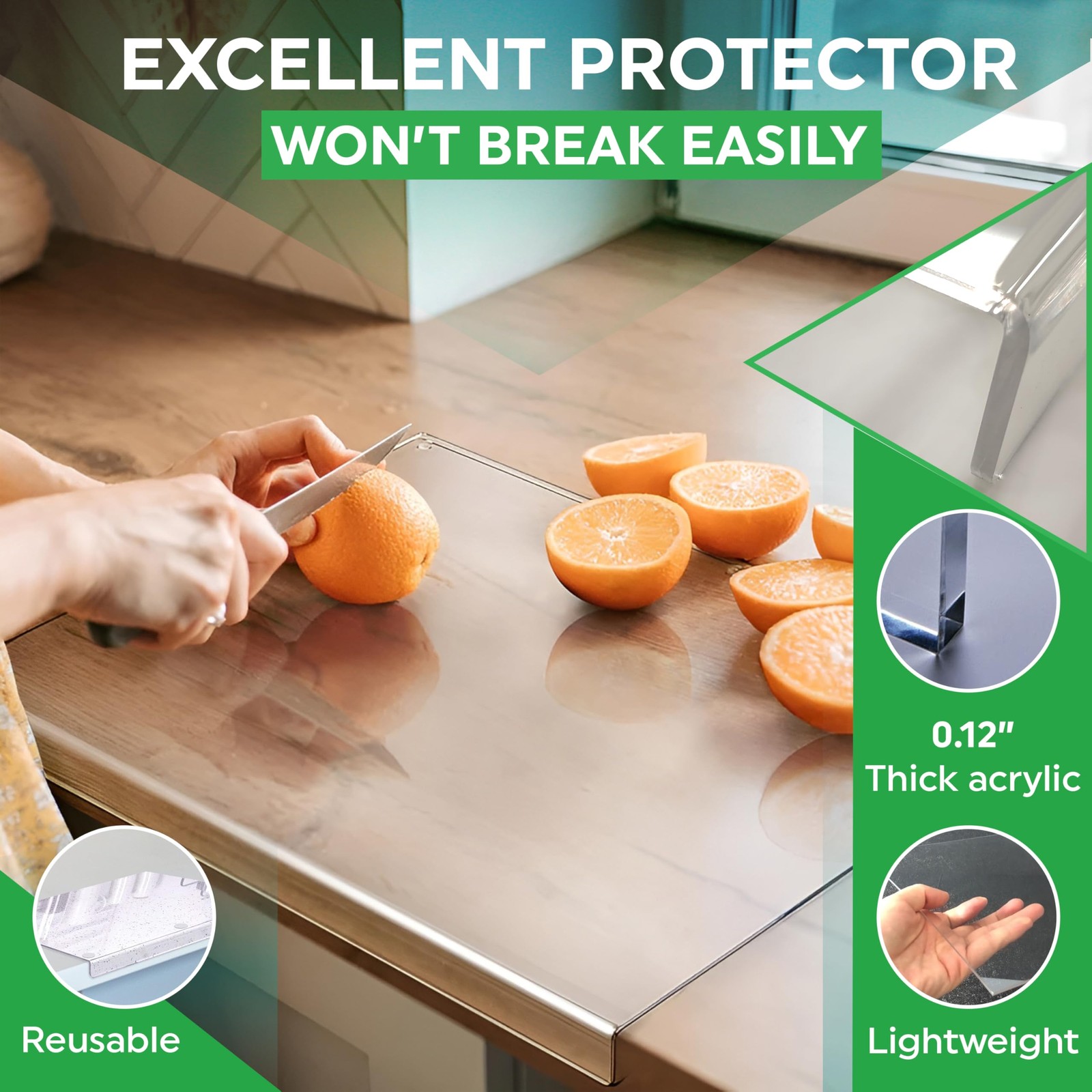 18×16 Acrylic Cutting Board with Counter Lip Cutting Board Kitchen Countertop