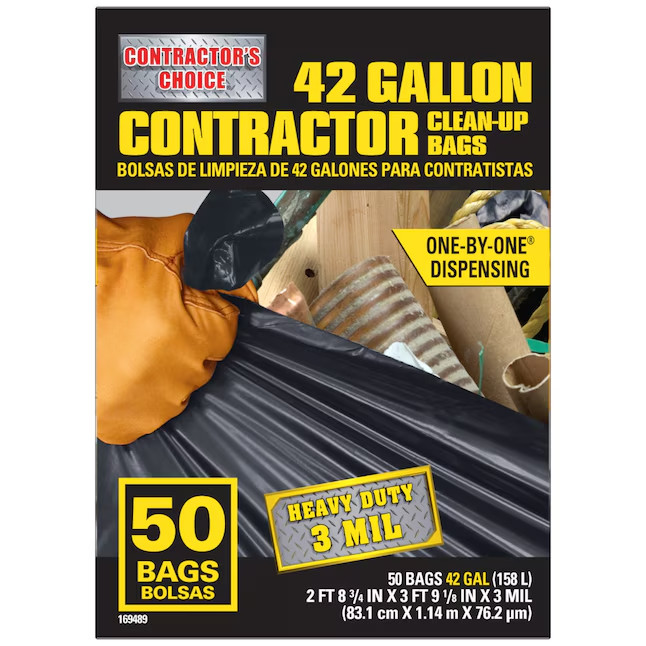 Contractor’s Choice 42-Gal Black Construction Trash Bags, Scent-Free, 50 Ct