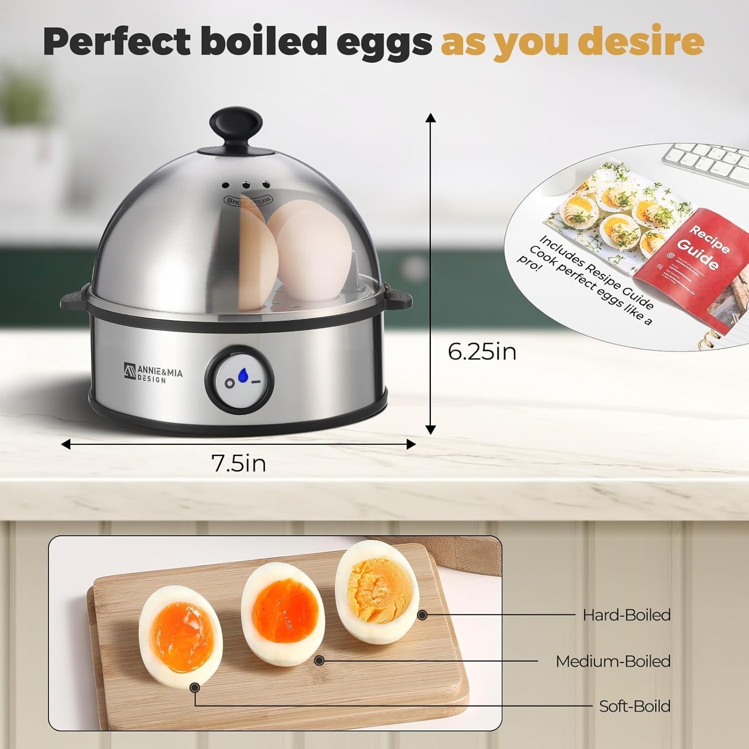Electric Egg Cooker, All Stainless Steel 7 Egg Capacity Egg Boiler 360W BPA-free