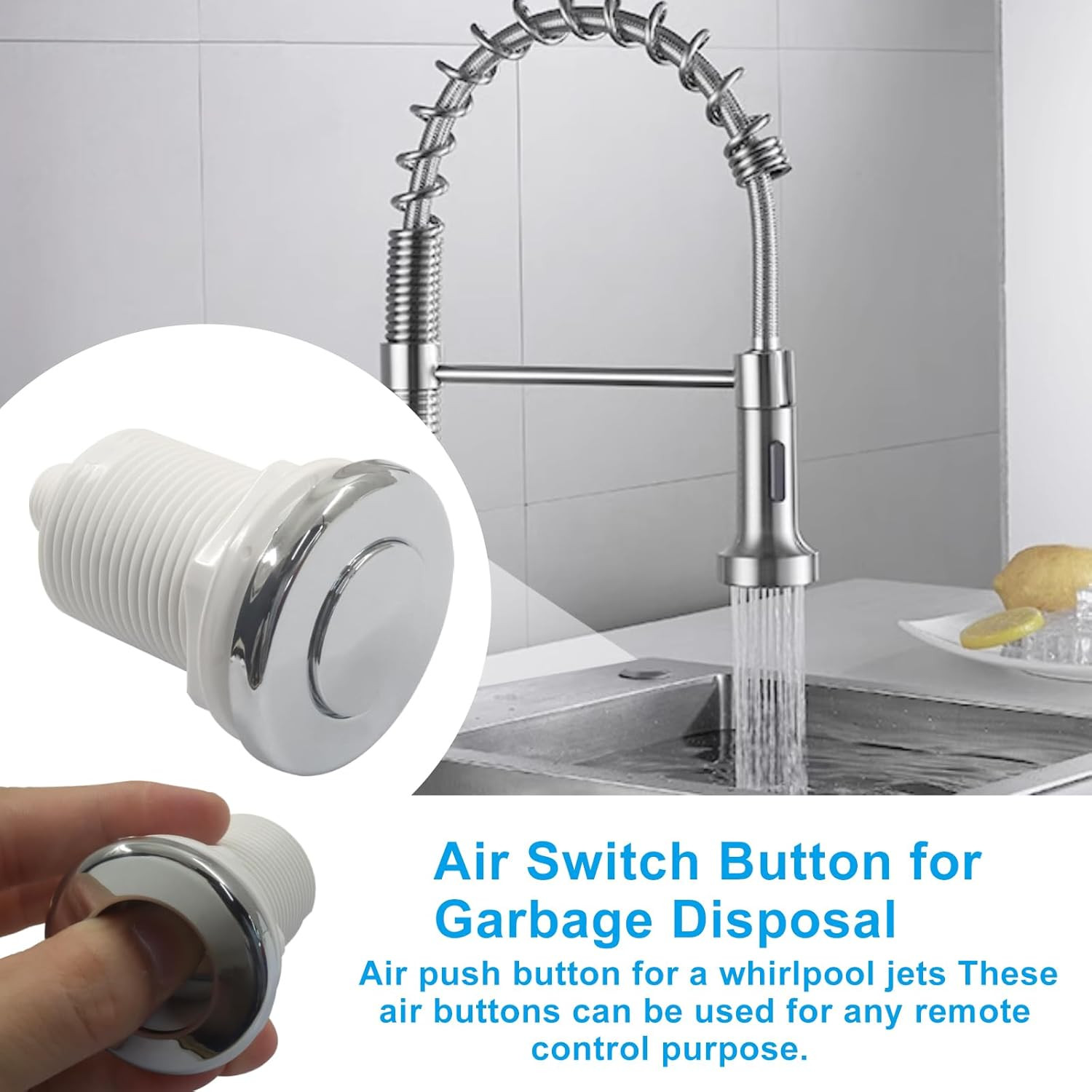 Hot Tub Air Switch Kit, Polished Chrome Push Air Button Switch Jetted Whirlpool