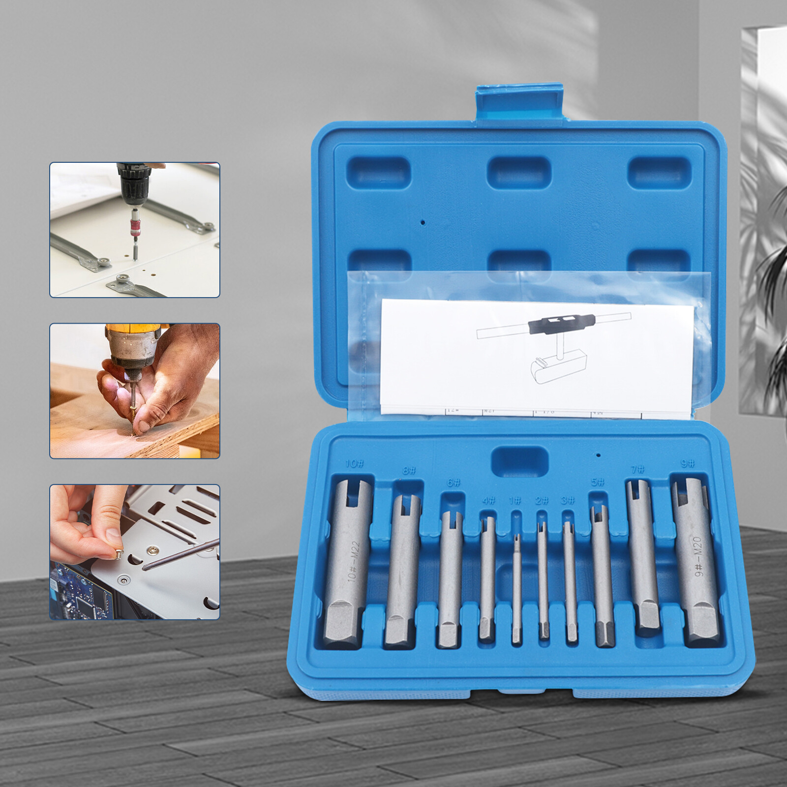 10pcs Broken Tap Extractor Removal Kit Screw Extractor Set 3/4 Claws 1-10#+Box