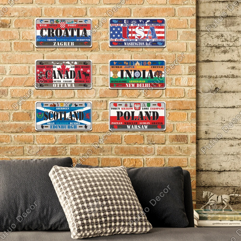 World Countries Travel Decorative License Metal Plates Tin Sign Wall Plaques