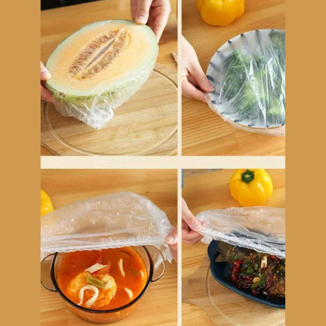 100Pcs Food Cover Disposable Plastic Wrap Elastic Food Covers For Fruit Bowl Cup