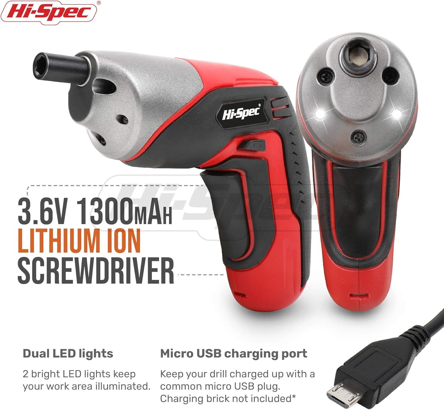Hi-Spec Cordless 3.6V 1300mAh Li-ion Battery Power 4 LED Screwdriver & 102 Piece