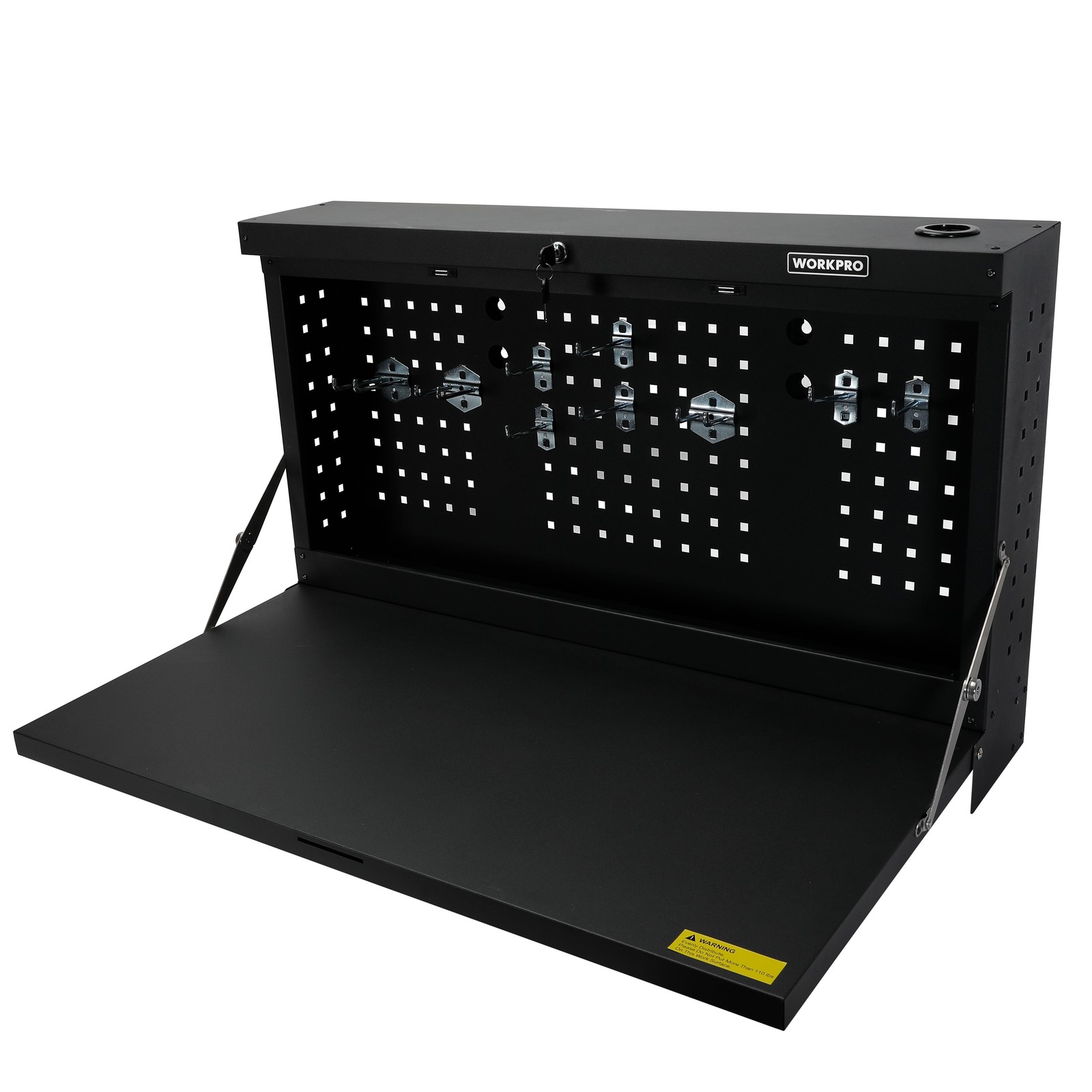 WorkPro 36-Inch Wall Mount Workbench with Foldable Steel Surface, Black,