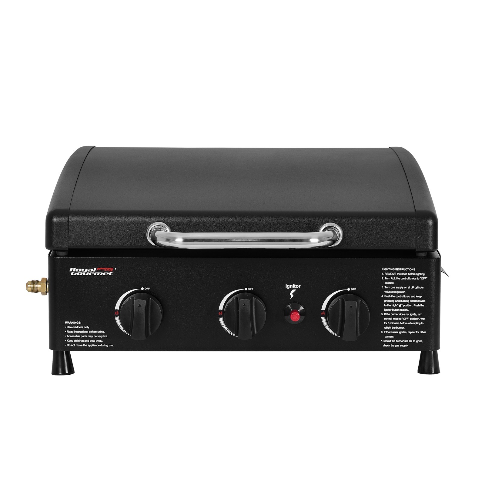 Royal Gourmet Portable 3-Burner Propane Griddle with Hood for Outdoor Cooking