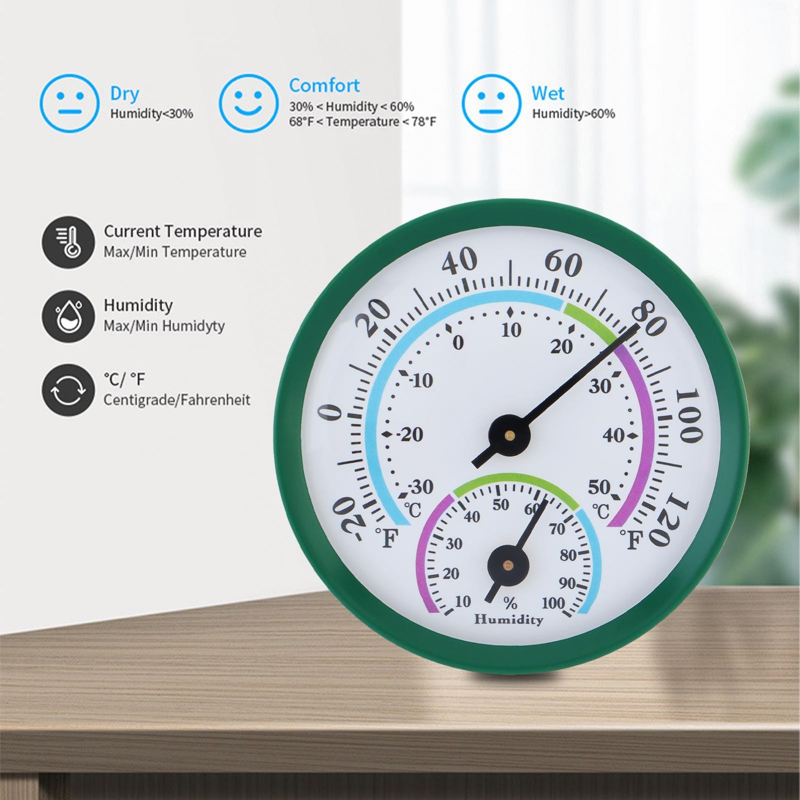 Analog Indoor/Outdoor Thermometer Hygrometer Temperature Humidity Meter Mini