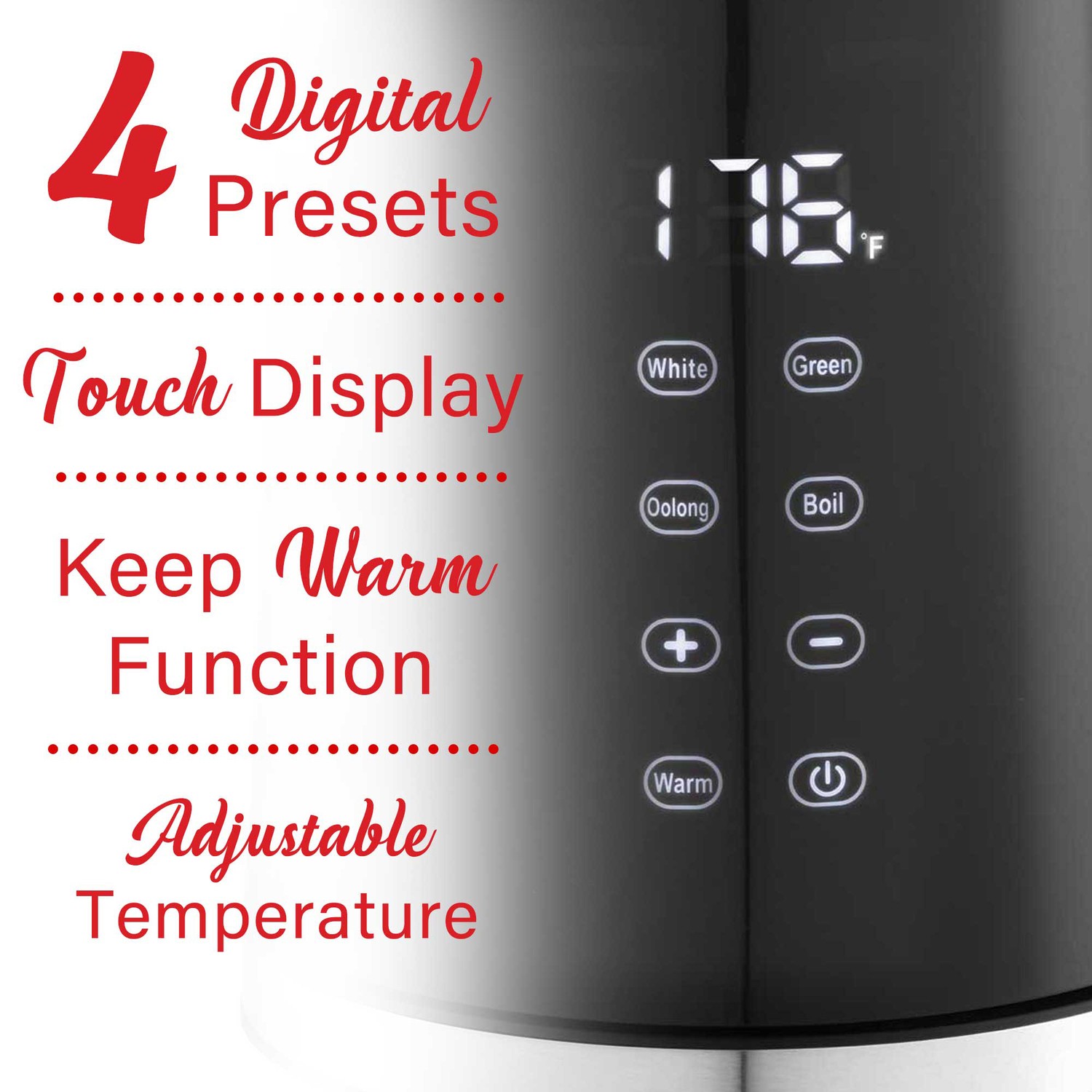 1100W 1.7L Cordless Cool-Touch Digital Electric Kettle Stainless Steel Interior