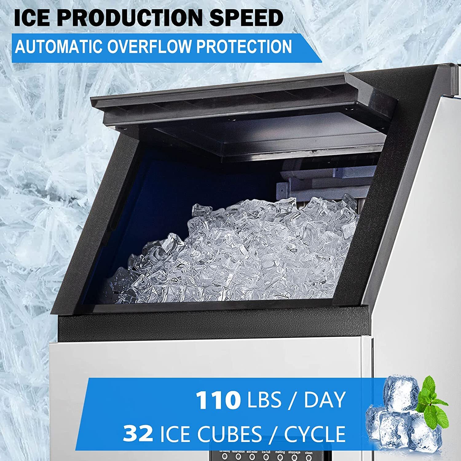 110lb Built-in Commercial Ice Maker Stainless Steel Bar Restaurant Cube Machine