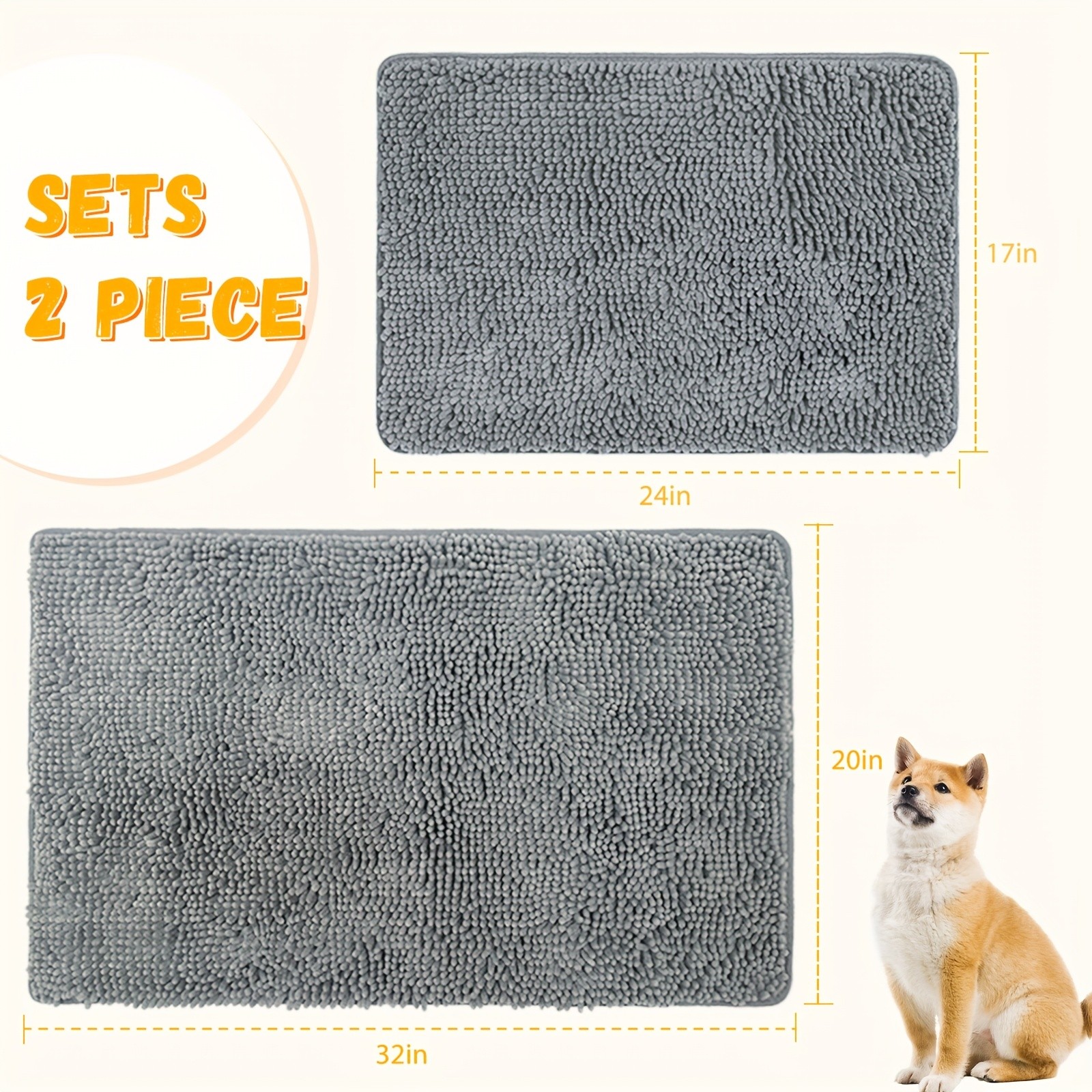 2PACK Absorbent Dog Door Mat For Muddy Paw Non-Slip Washable 24x17inch/32x20inch