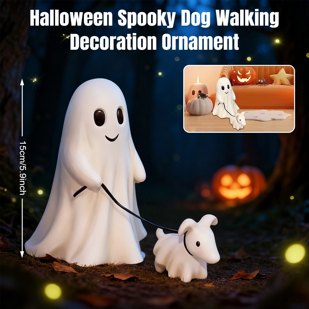 9.8 in Halloween Goblin And Ghoul Ghost Walking Dog Spooky Ghost Dog Figurine