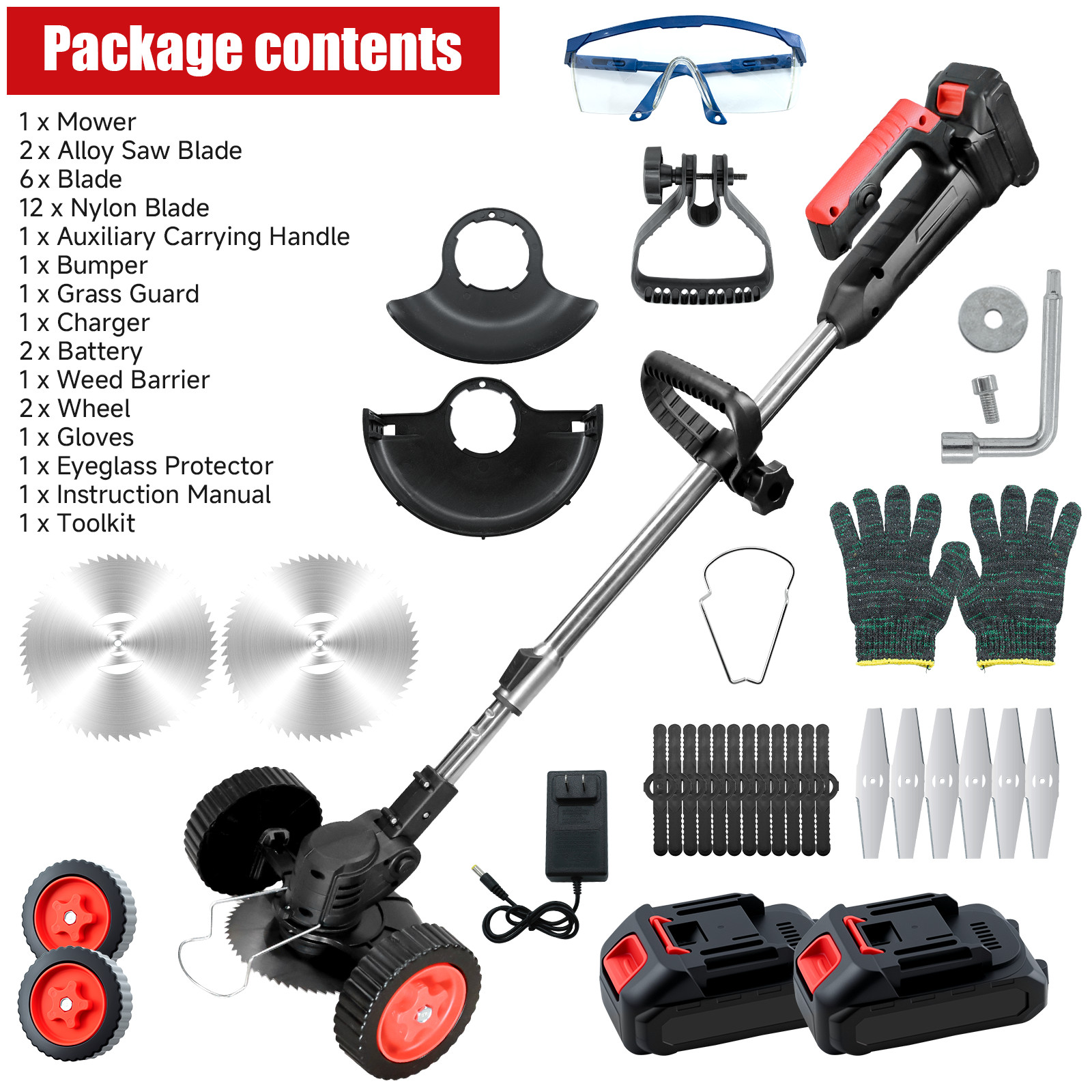 2500W Cordless Weed Eater Electric Brush Cutter Grass String Trimmer Lawn Edger