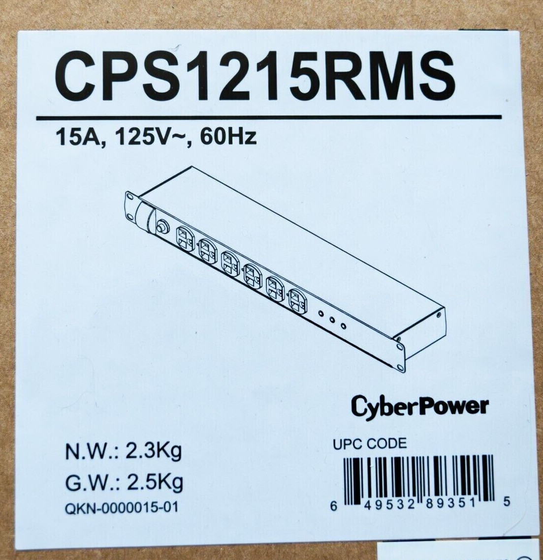 CyberPower CPS1215RMS Rackmount Surge Protector, 120V/15A, 12 Outlets, 15′ Cable