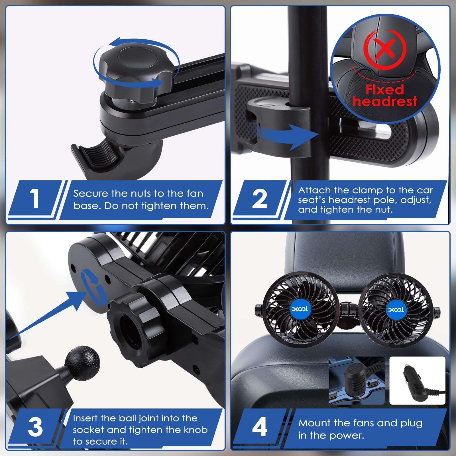 12V Car Fan 2 Head Rotatable Stepless Speed Air Cooler For Vehicles SUV RV
