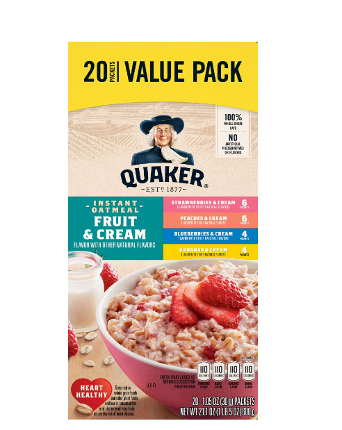 Quaker Instant Oatmeal, Fruit & Cream Variety Pack, 20 Packets