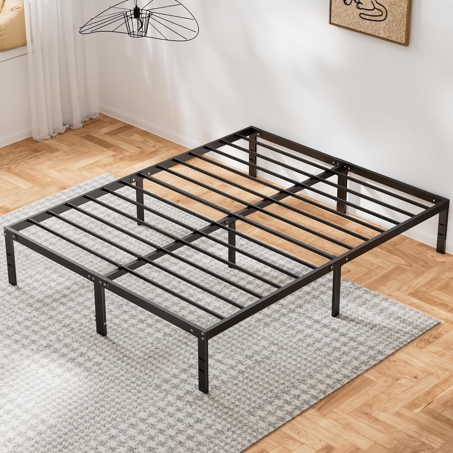 Metal Queen King Full Size Bed Frame Bedroom Sturdy Steel Slat Support Bedstead