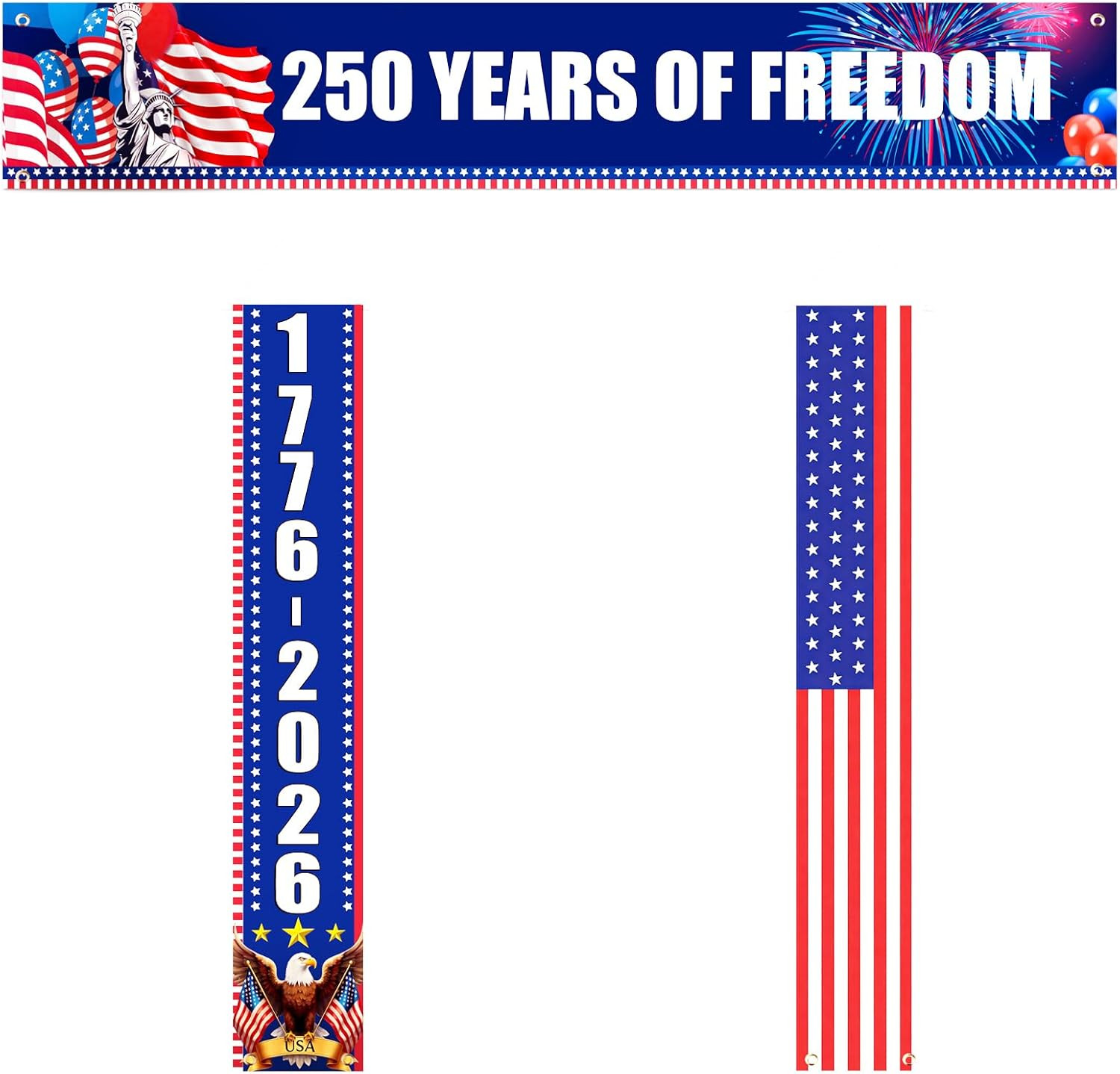 250Th Anniversary Banners 3 Pcs Patriotic Decorations 250 Years of Freedom Hangi