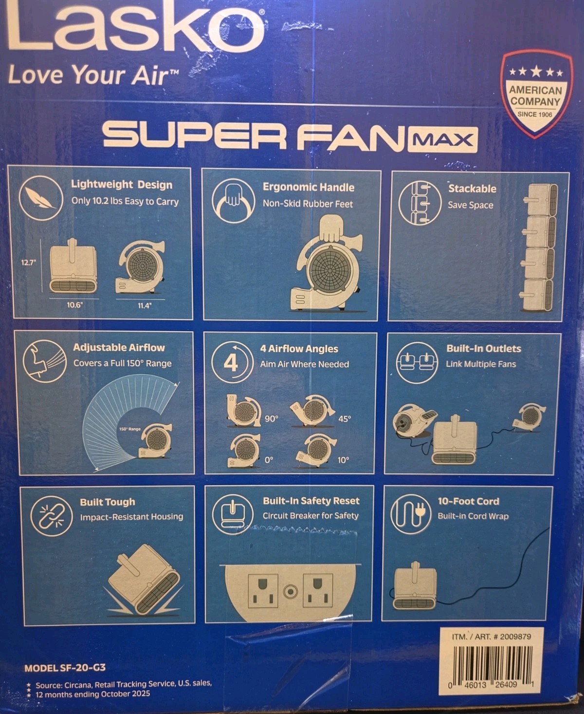 Lasko Super Fan Max Compact Air Mover SF-20-G2 – White
