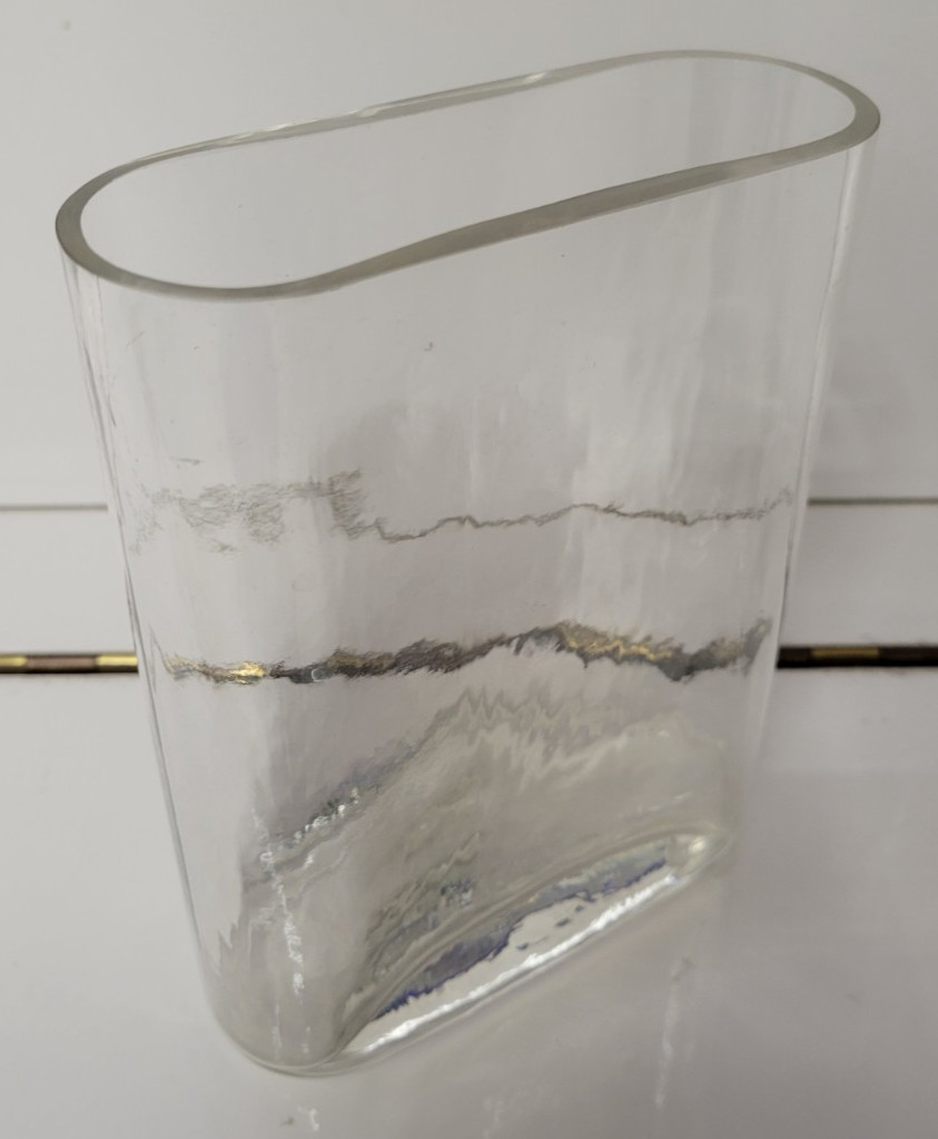 RECTANGULAR CLEAR GLASS VASE ROUNDED EDGES 6.25 BY 5.5 BY 3 INCHES