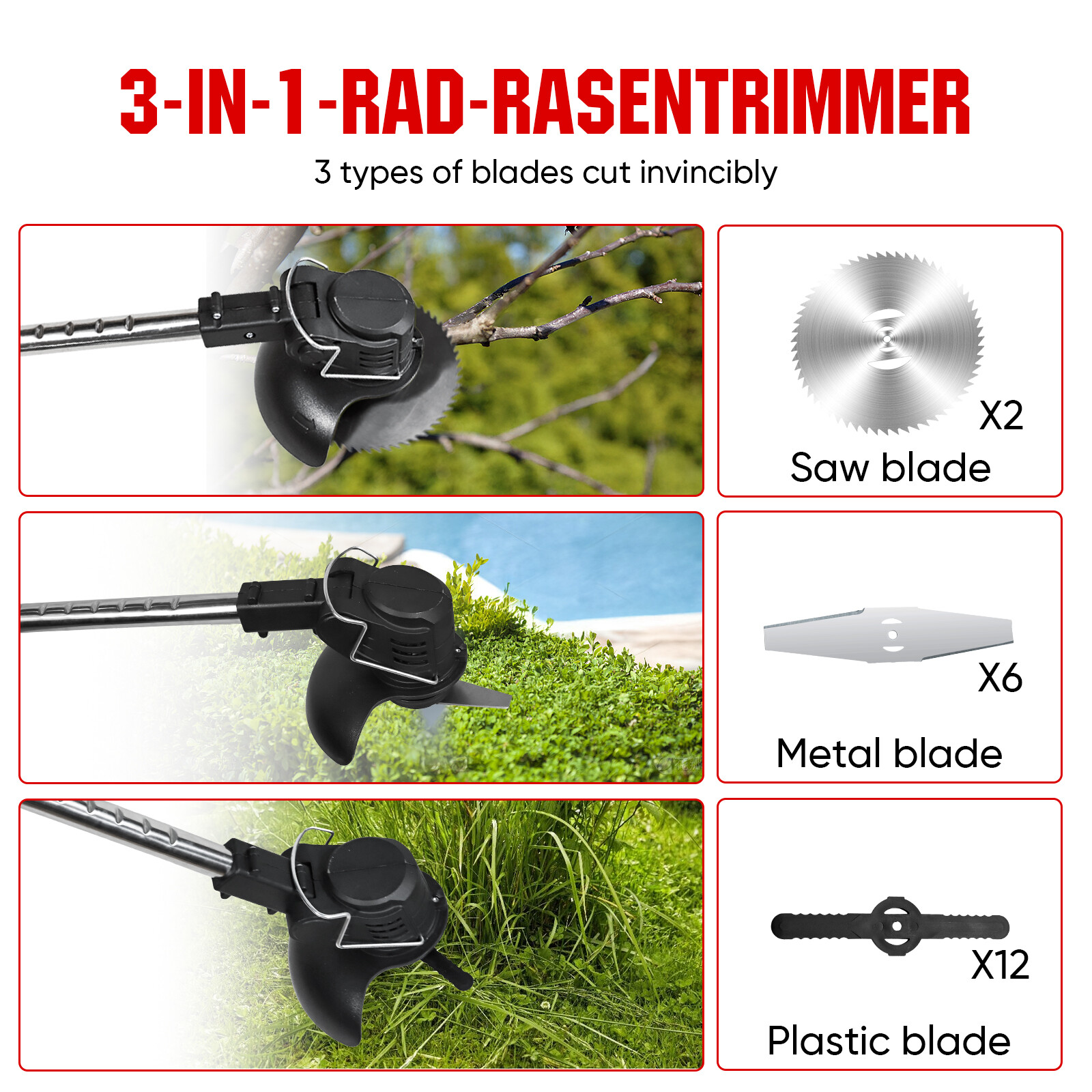 Electric Cordless Grass String Trimmer Lawn Edger Weed Wacker Cutter + 2 Battery