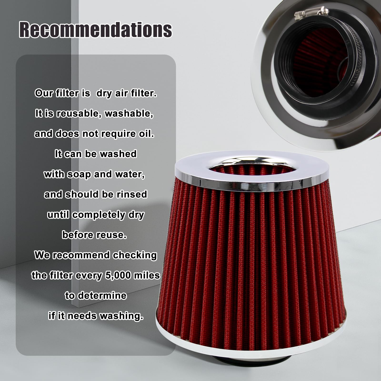 Air Filter Cleaner 63mm 2.5 in High Flow Round Tapered Cone Cool Intake