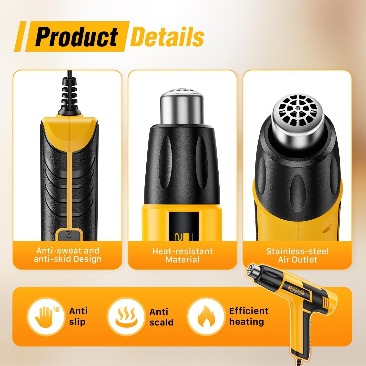 Lightweight Dual Temperature Heat Gun 572℉-932℉ for DIY Crafting & Repair