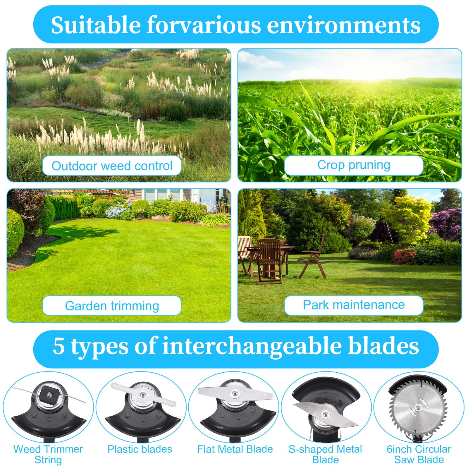 Electric Cordless Weed Wacker 21000RPM Grass Trimmer Lawn Mower with 2*Batteries