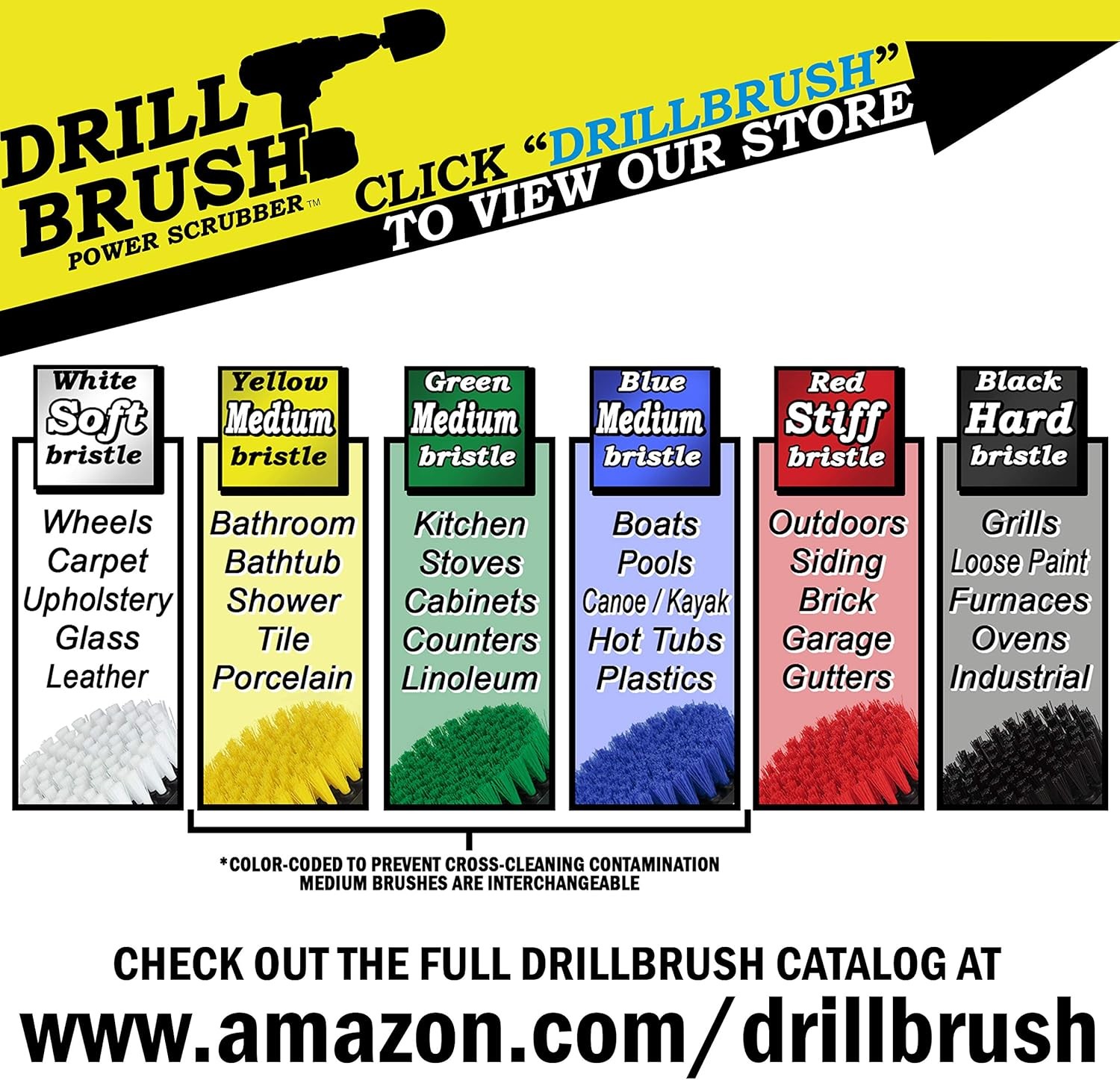 Drillbrush Drill Brush Attachment Set for Bathroom, Tile & Grout Cleaning | Powe