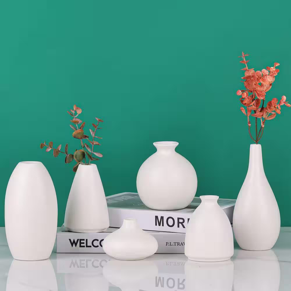 6.7 in Small White Vases for Flowers, Ceramic Bud Vase Bulk Boho Centerpieces, S
