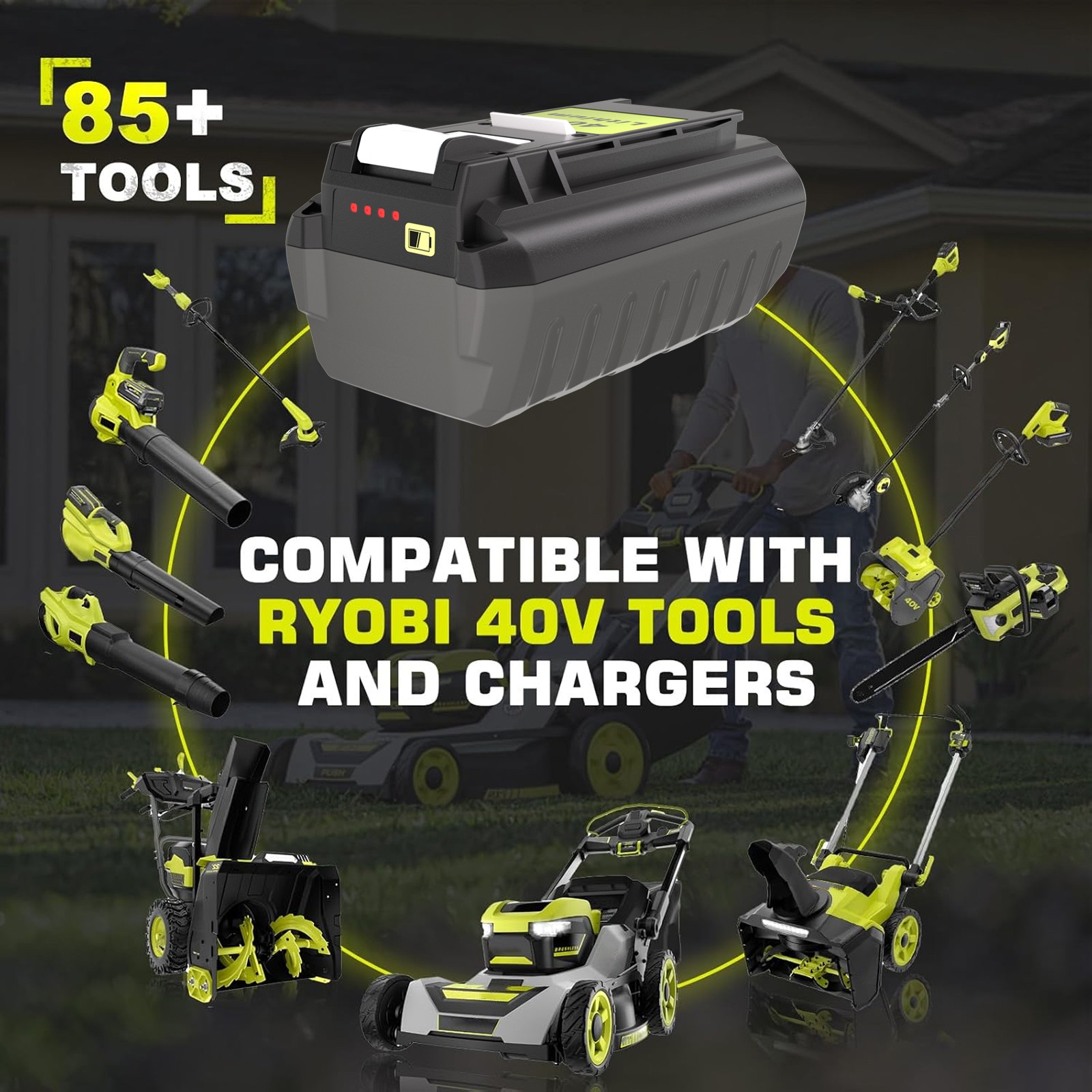 2 Pack 40V 6.0Ah Lithium Battery & Rapid Charger Kit for Ryobi 40 Volt Batteries
