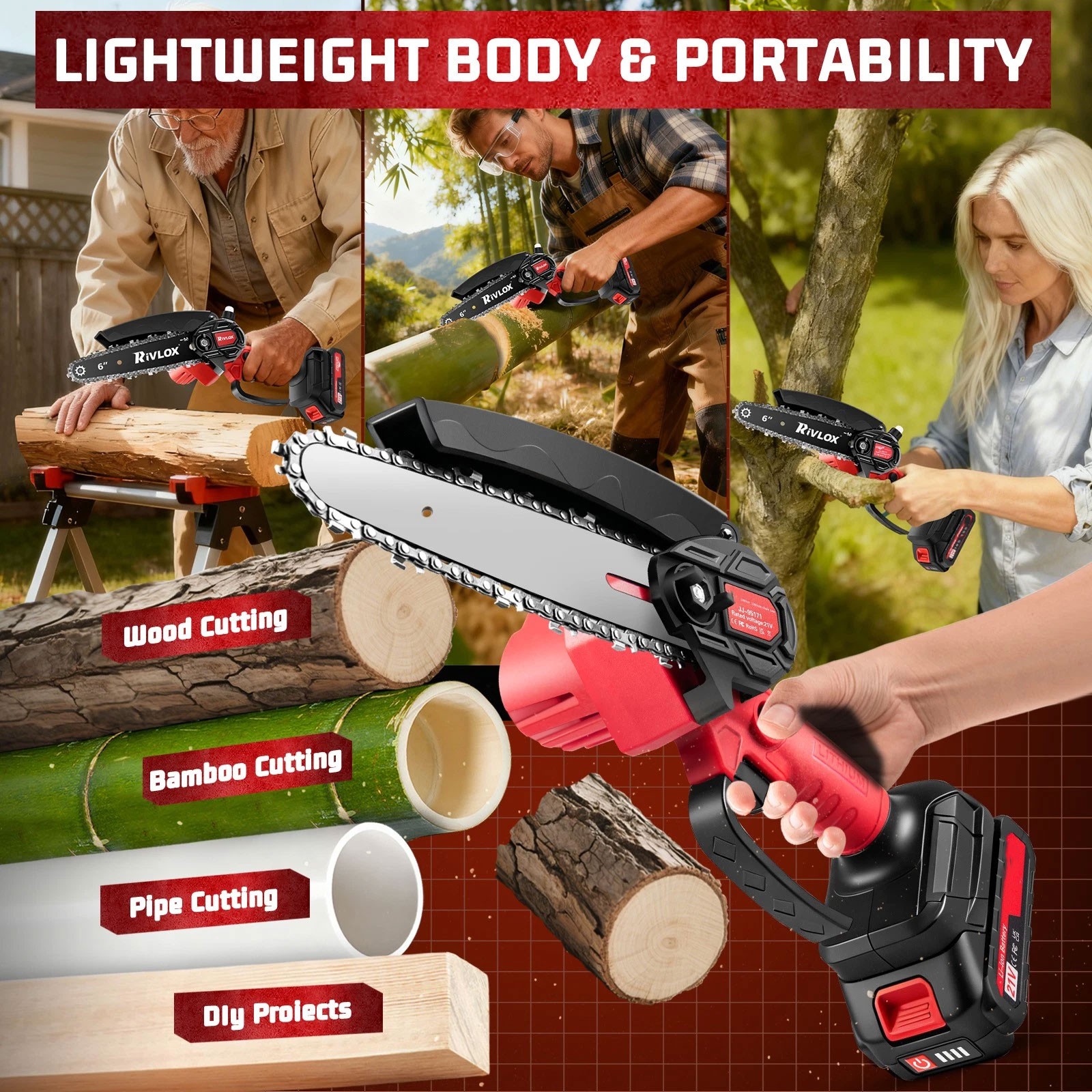 4″+6″ Portable Cordless Chainsaw Electric Lightweight Handheld Chain Saw Battery