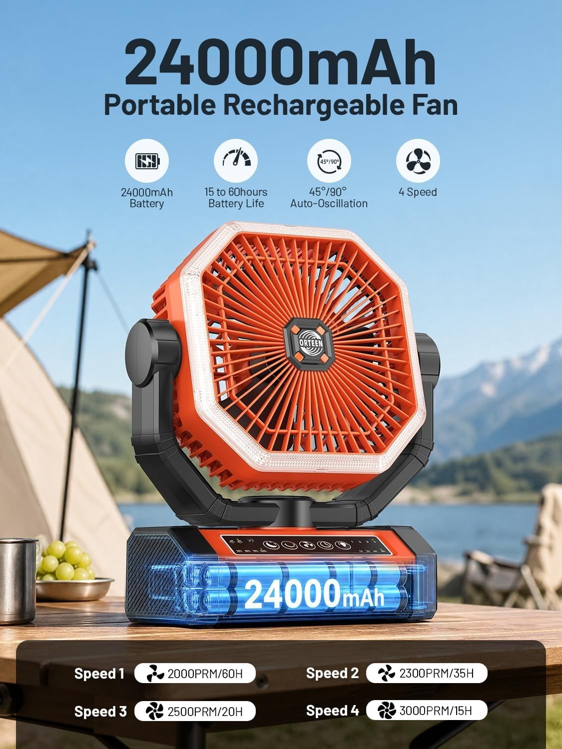 24000mAh Battery Powered Fan – Rechargeable & Portable