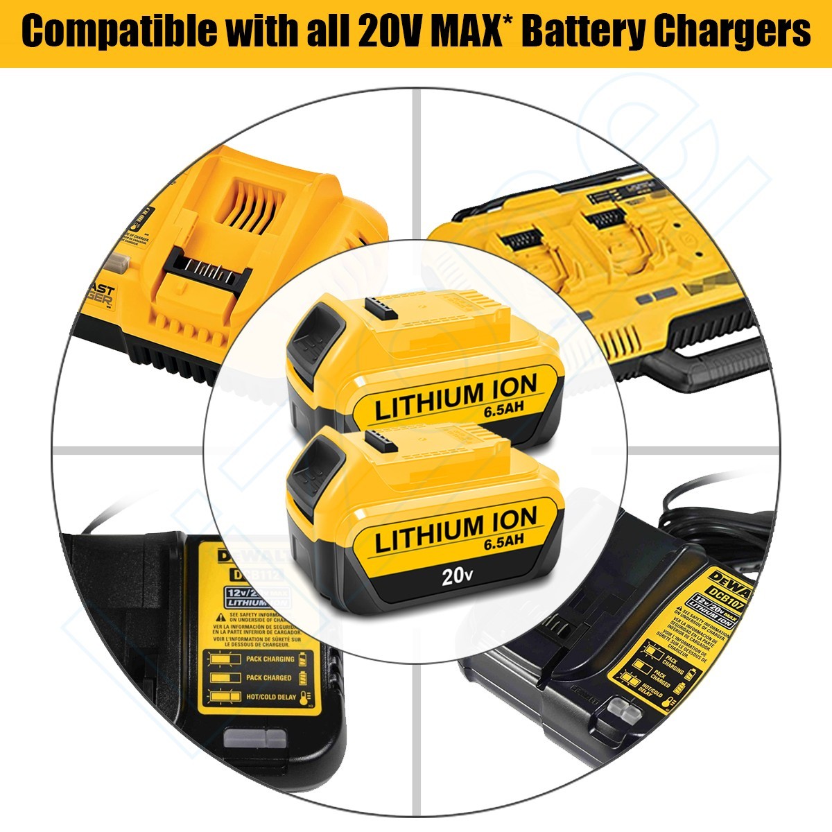 2 PACK 6.5Ah DCB206 For DeWalt 20V Max 6.0AH Lithium-Ion Battery DCB206-2 DCB205
