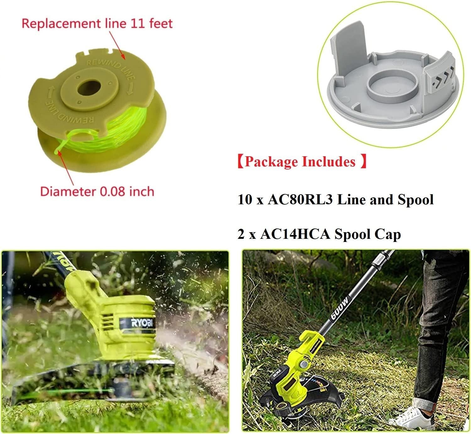0.08″Trimmer Line Spool for Ryobi AC80RL3 18V/24V/40V,Fits P20010 P20100 P2080