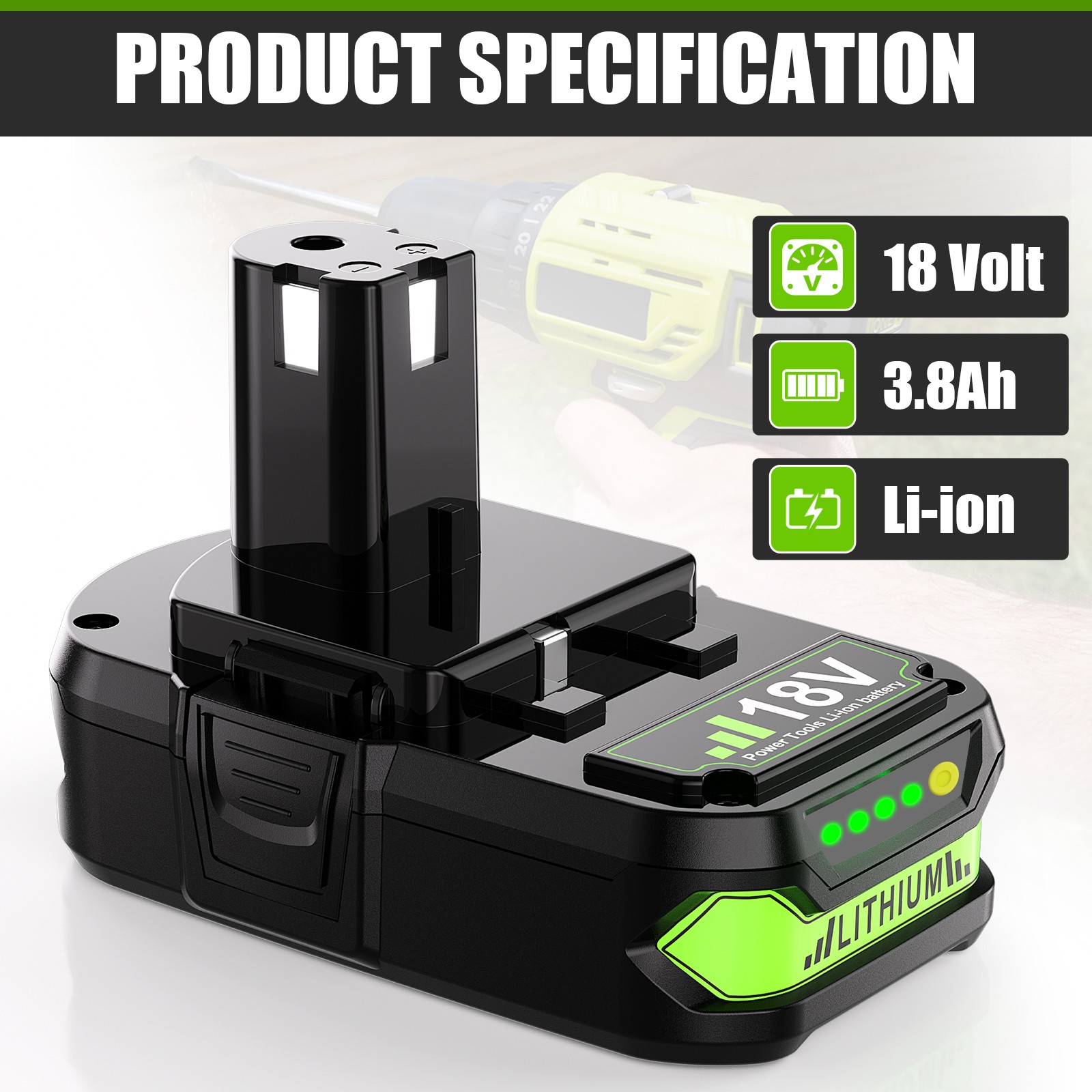 For RYOBI 18V One Plus P108 P102 High Capacity Battery Lithium 3.8AH Battery
