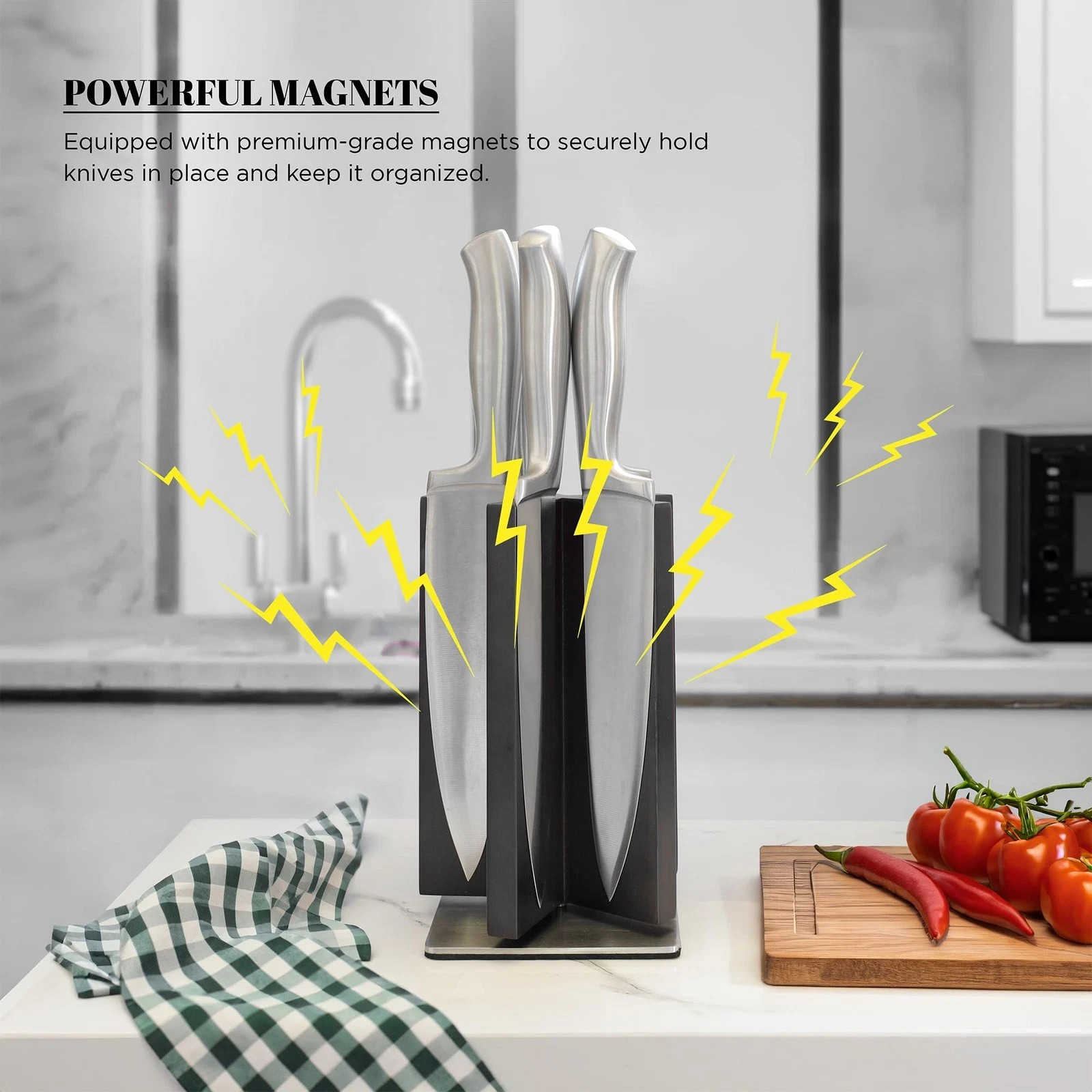 360° Rotating Magnetic Knife Block without Knives, Dark Brown, Knife Holder, New