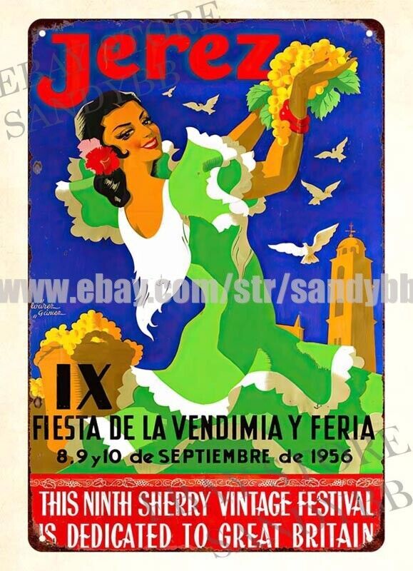 1956 Jerez, IX Fiesta de la Vendimia y Feria metal tin sign cottage shops