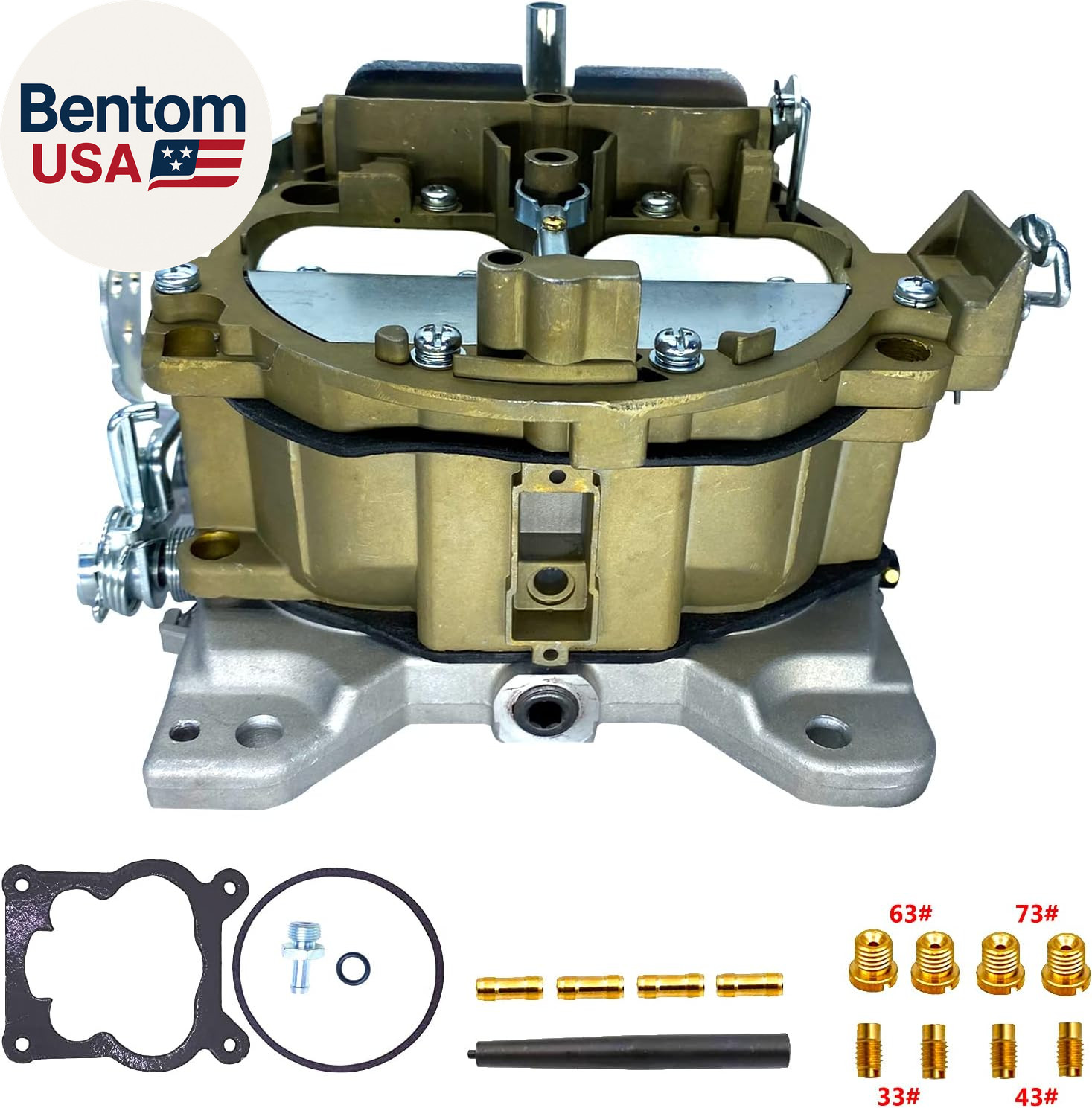 4 Barrel Quadrajet 750CFM Carburetor with FRONT/STRAIGHT GASOLINE INLET, Replace