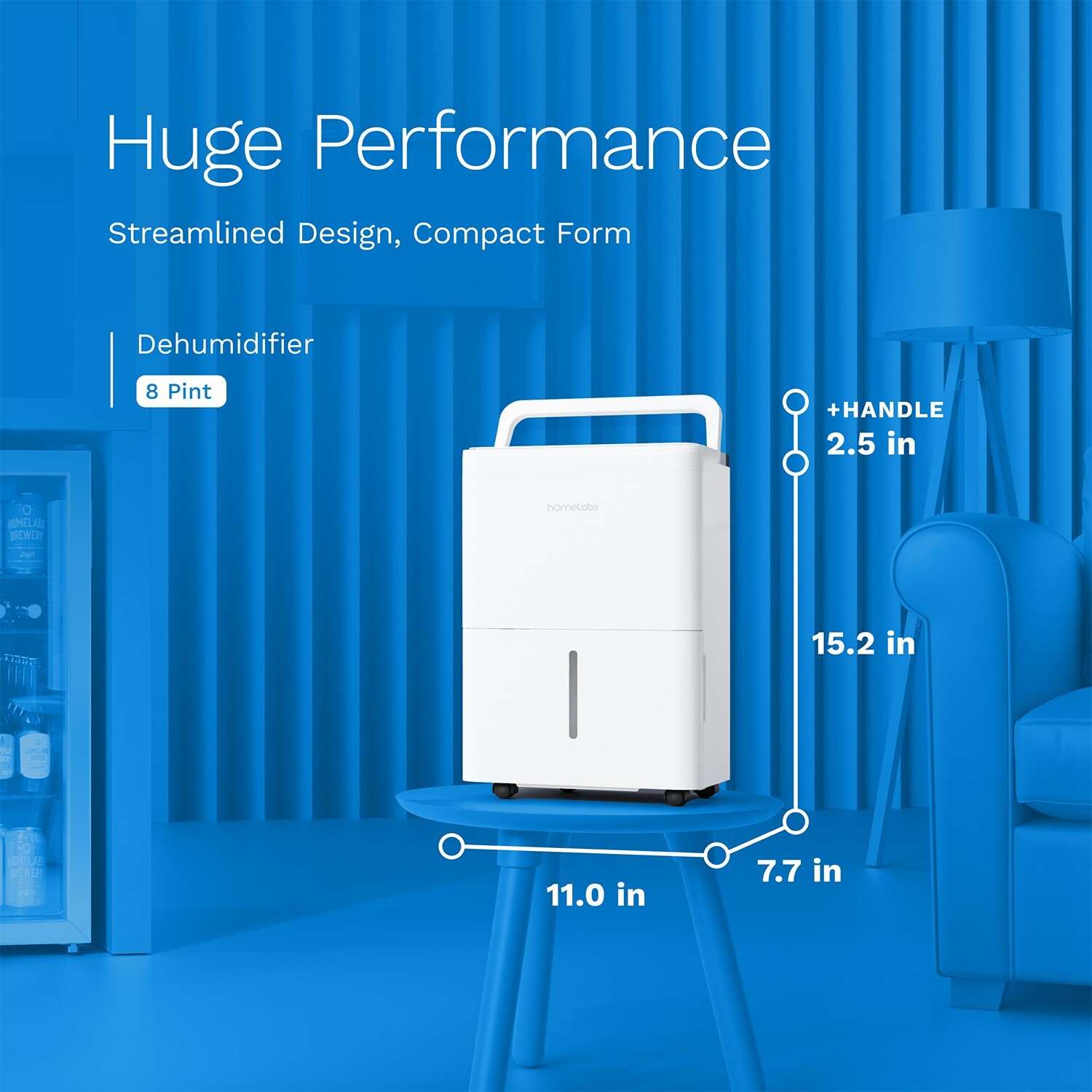 HomeLabs 8 Pint Dehumidifier White OPEN Box