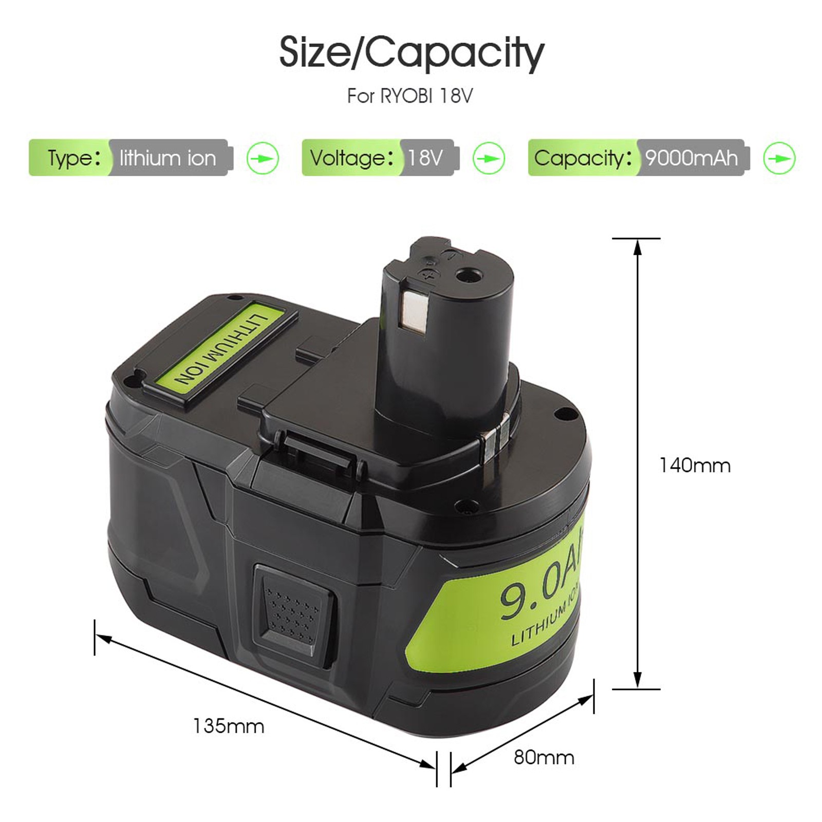 1~2 PACK 9.0Ah 6.0Ah 18V Lithium-Ion Battery For RYOBI 18Volt P108 P107 One Plus